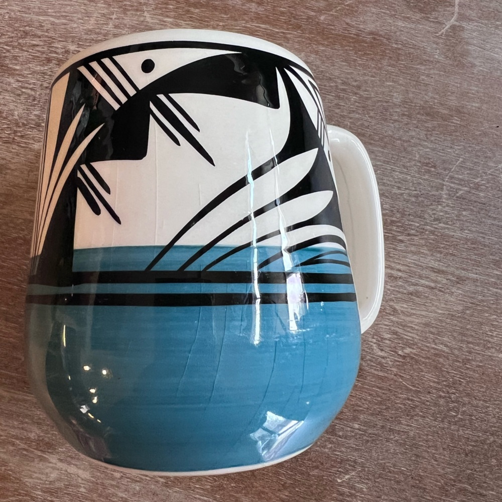 UTE MTN Mountain Pottery π€π©΅ UMP Tribe Teal Black White Cream Mug - Picture 8 of 8
